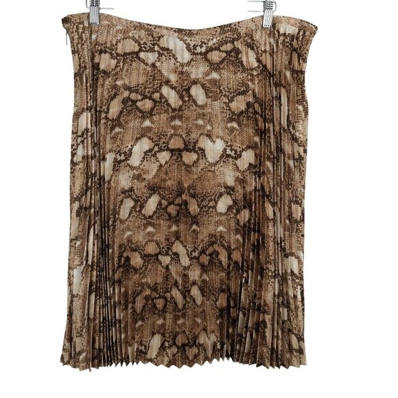 Lauren Ralph Lauren Animal Print A-Line Pleated Charmeuse Skirt Satin Size 16 - Picture 4 of 8